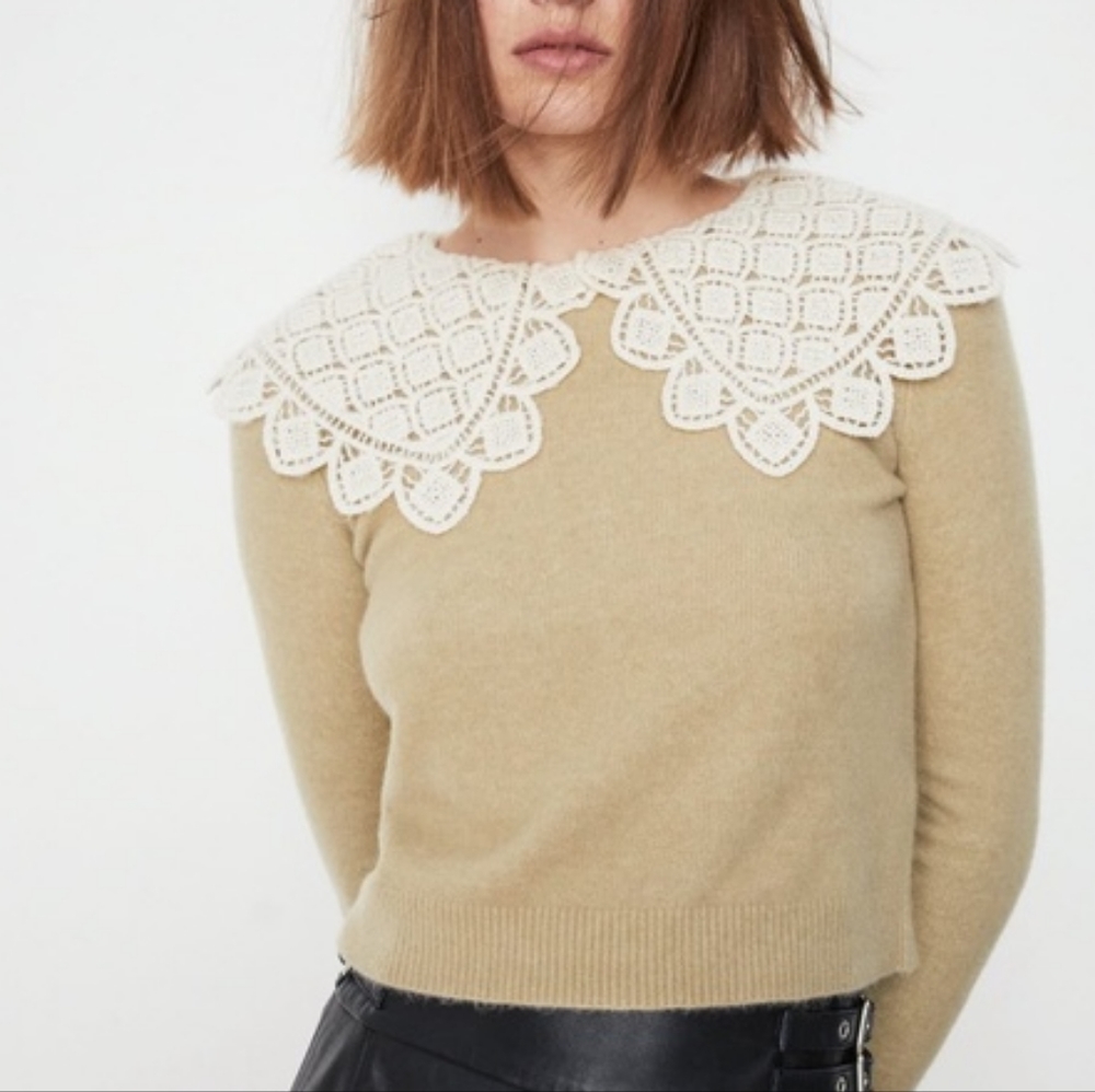 Zara Crochet Pilgrim Collar Cropped Sweater